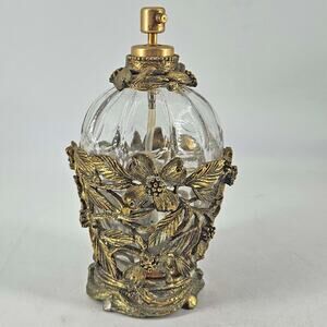 Vintage Matson Dogwood Floral Gold Ormolu Crystal Perfume Bottle